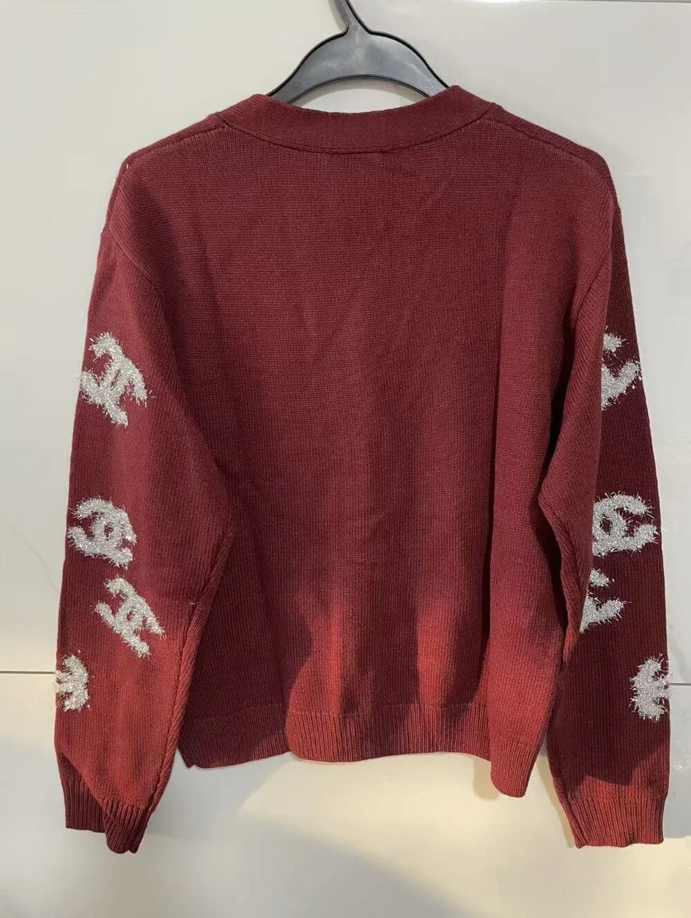 Chanel V-Neck Logo Wool Cardigan Sweater